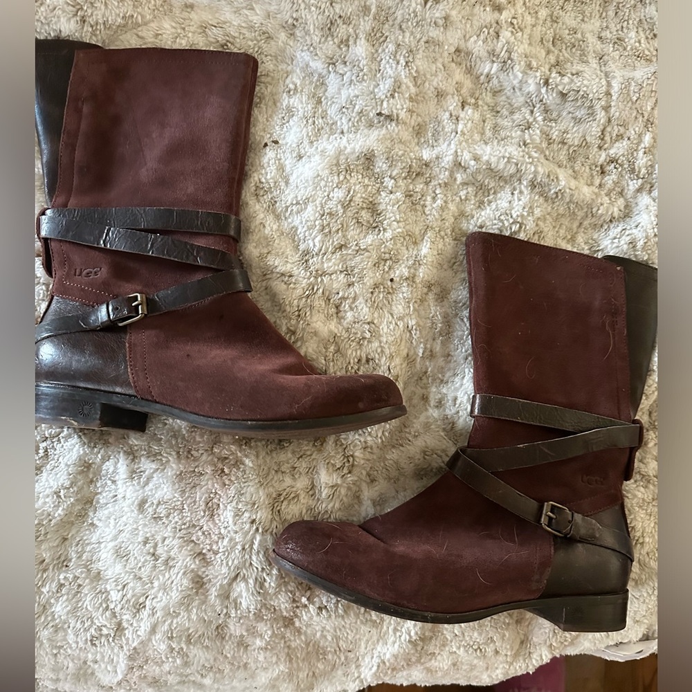 Ugg Deana Distressed Brown Leather Boots Size 8.5